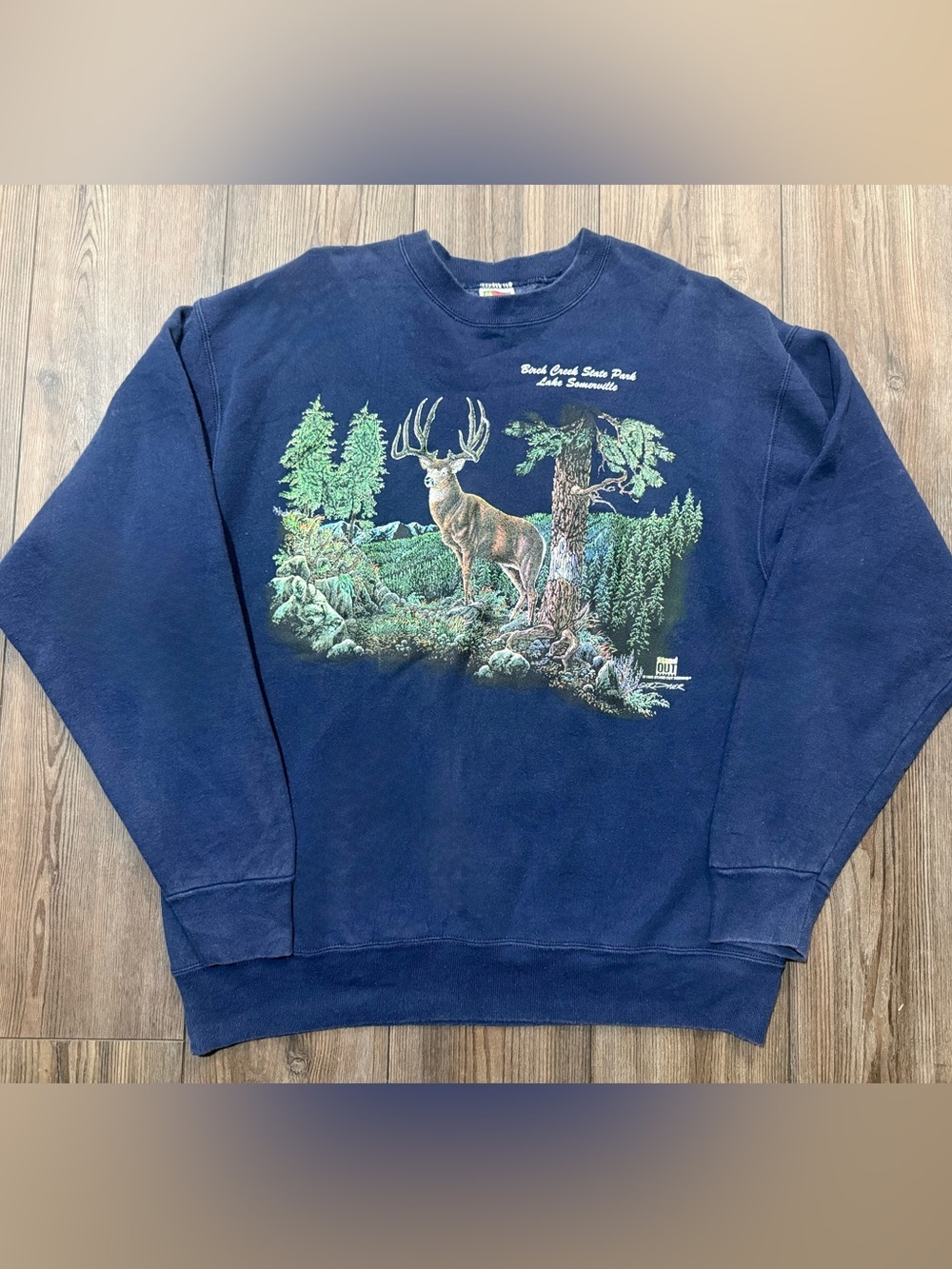 Vintage 1996 Blue Out Deer Nature Crewneck Sweatshirt Mens XL